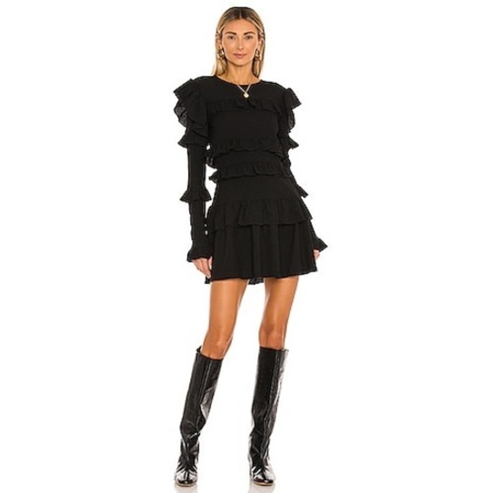 Tularosa Selma Tiered Ruffle Mini Dress Black Womens Medium